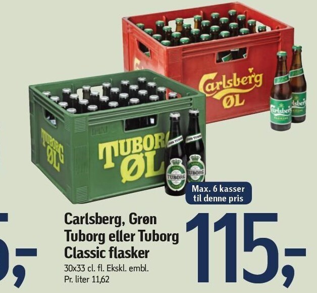 Føtex Carlsberg, grøn tuborg el. tuborg classic flasker tilbud