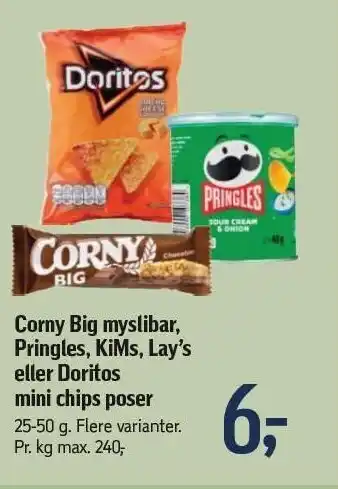 Corny big myslibar, pringles, kims, lay's el. doritos mini chips poser