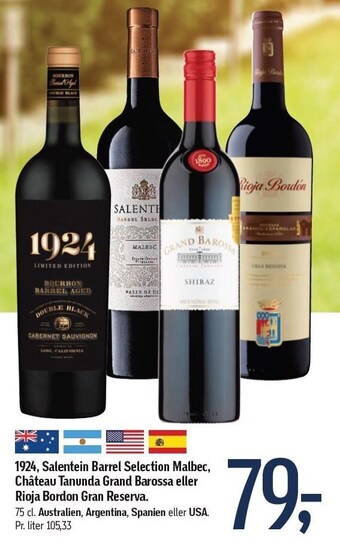 Føtex 1924, salentein barrel selection malbec, château tanunda grand barossa eller rioja borden gran reserva tilbud