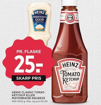 MENY Heinz classic tomatketchup eller mayonnaise squeeze tilbud