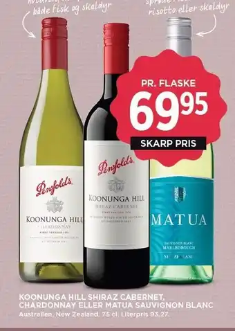 Koonunga hill shiraz cabernet, chardonnay eller matua sauvignon blanc