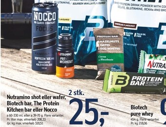 Føtex Nutramino shot eller wafer, biotech bar, the protein kitchen bar eller nocco tilbud