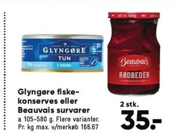 Bilka Glyngøre fiskekonserves eller beauvais survarer tilbud