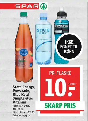 SPAR State Energy, Powerade, Blue Keld Simple eller Vitamin tilbud
