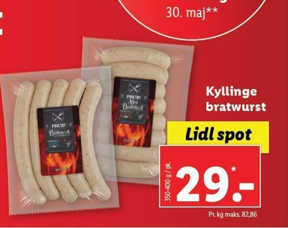 Kyllinge bratwurst tilbud hos Lidl