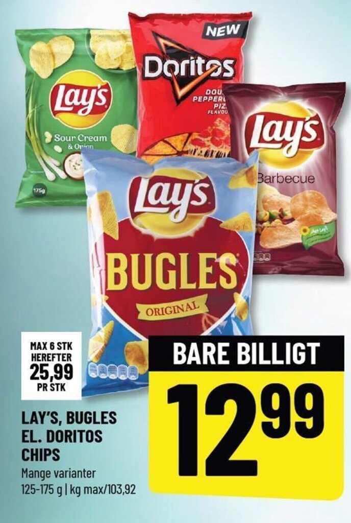 LAY'S, BUGLES EL. DORITOS CHIPS tilbud hos Løvbjerg