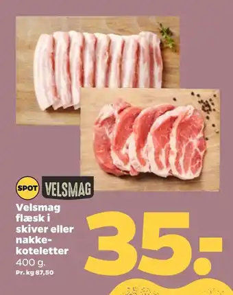 Velsmag flæsk i skiver eller nakkekoteletter
