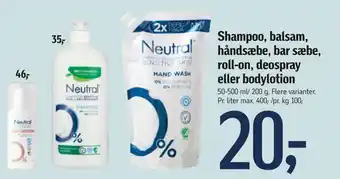 Føtex Shampoo, balsam, håndsæbe, bar sæbe, roll-on, deospray eller bodylotion tilbud