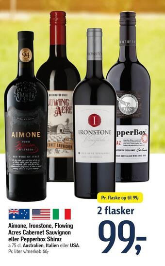 Aimone, ironstone, flowing acres cabernet sauvignon eller pepperbox shiraz