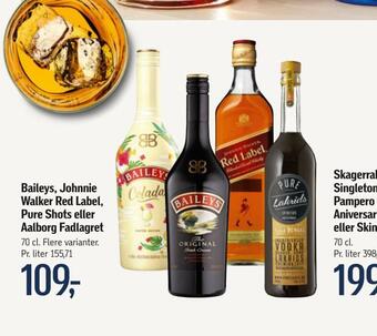 Baileys, johnnie walker red label, pure shots eller aalborg fadlagret