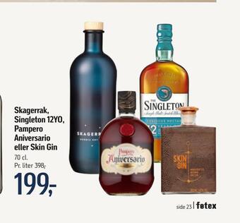 Føtex Skagerrak, singleton 12yo, pampero aniversario eller skin gin tilbud