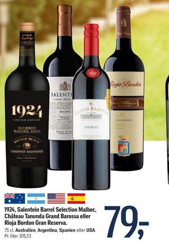 1924 salentein barrel selection malbec, château tanunda grand barossa eller rioja bordon gran reserva