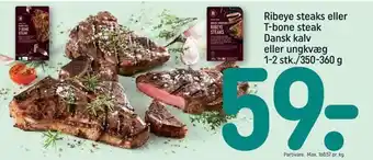 Ribeye steaks eller t-bone steak dansk kalv eller ungkvæg