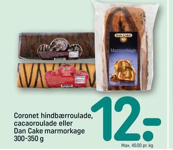 REMA 1000 Coronet hindbærroulade, cacaoroulade eller dan cake marmorkage tilbud