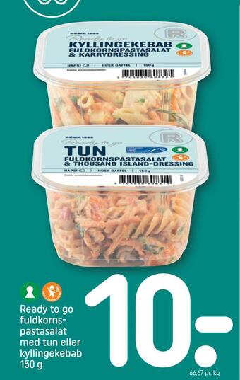 REMA 1000 Ready to go fuldkornspastasalat med tun eller kyllingekebab tilbud