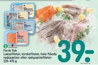 REMA 1000 Fersk fisk laksefileter, torskefileter, hele flåede rødspætter eller rødspættefileter tilbud