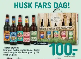 REMA 1000 Thisted bryghus limfjords porter, limfjords ale, boston american pale ale, sweet gale og ipa tilbud