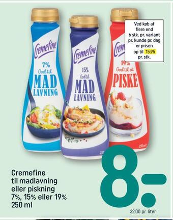 REMA 1000 Cremefine til madlavning eller piskning 7%, 15% eller 19% tilbud