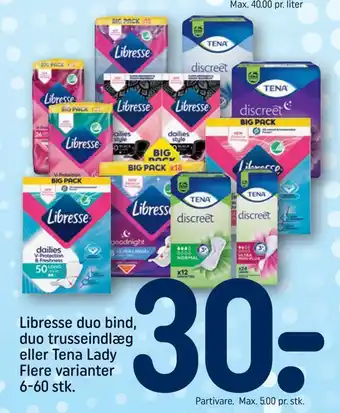 Libresse duo bind, duo trusseindlæg eller tena lady
