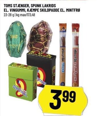 Løvbjerg TOMS STÆNGER, SPUNK LAKRIDS EL. VINGUMMI, KÆMPE SKILDPADDE EL. MINTFRØ tilbud