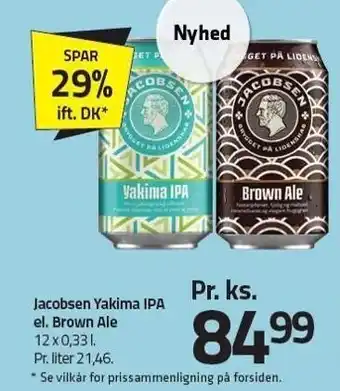 Fleggaard Jacobsen yakima ipa el. brown ale 12x0,33 l. tilbud