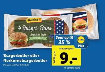 Lidl Tastino burgerboller eller flerkornsburgerboller tilbud