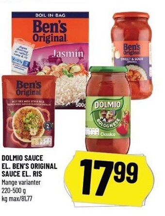 Løvbjerg Dolmio sauce el. ben´s orginal sauce el. ris tilbud