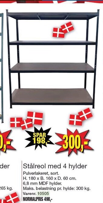 Stålreol med 4 hylder