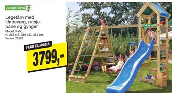 Jungle gym legetårn med klatrevæg, rutsjebane og gynger