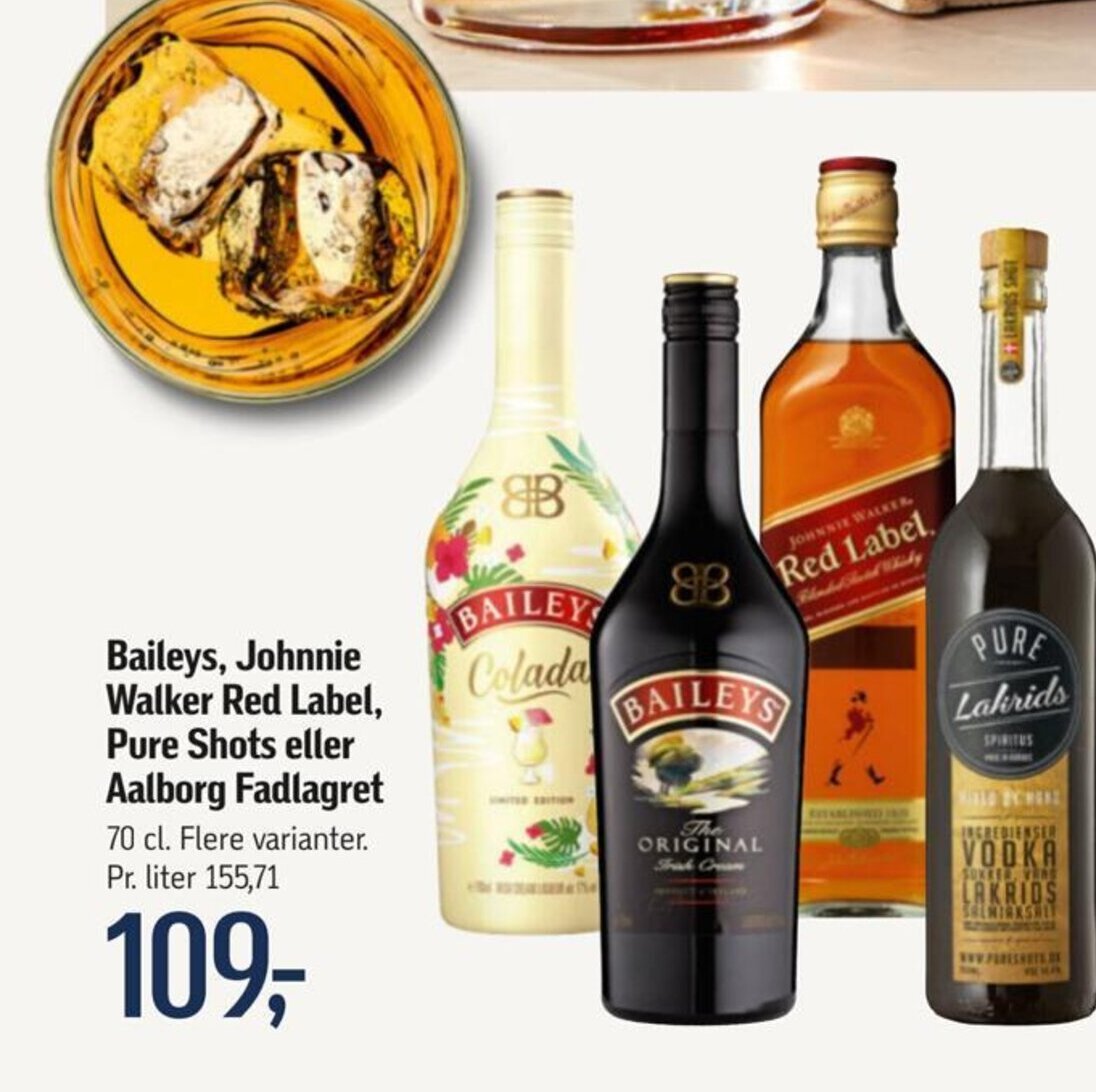 Føtex Baileys, Johnnie Walker Red Label, Pure Shots eller Aalborg Fadlagret tilbud