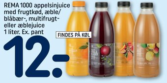 REMA 1000 REMA 1000 appelsinjuice med frugtkød, æble/ blåbær-, multifrugt-eller æblejuice 1 liter. Ex. pant tilbud