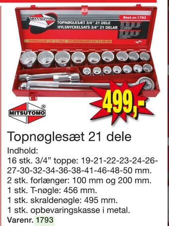 Topnøglesæt 21 dele