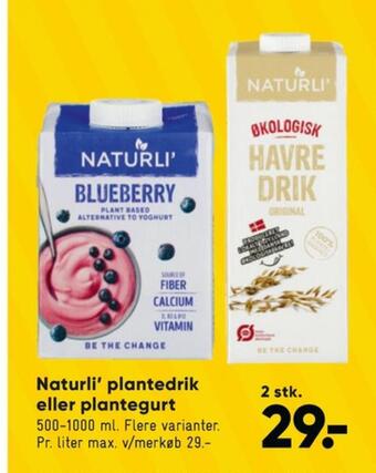 Bilka Naturli' yoghurt alternativ blueberry tilbud