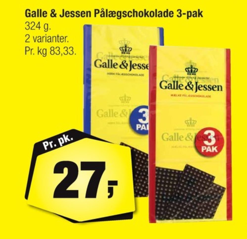 Calle Galle & jessen pålægschokolade mælk tilbud