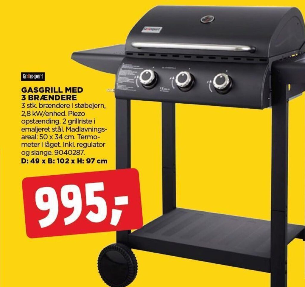GASGRILL MED 3 BRÆNDERE tilbud hos jem & fix