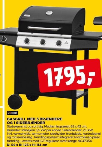 jem & fix GASGRILL MED 3 BRÆNDERE OG 1 SIDEBRÆNDER tilbud