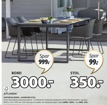 JYSK KOPERVIK BORD + SANDVED STOL tilbud