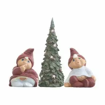 Klarborg nissepar nicolai & maja m. juletræ - h 16 cm - keramik - grøn/ rød