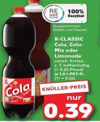 Kaufland K-CLASSIC Cola, Cola-Mix oder Limonade tilbud