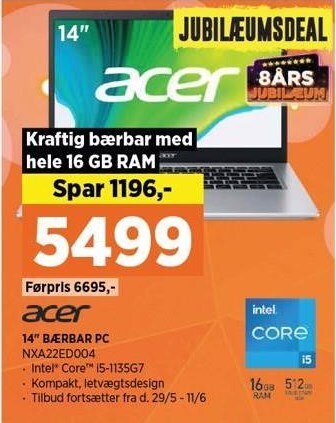 Power Acer 14 bærbar pc tilbud