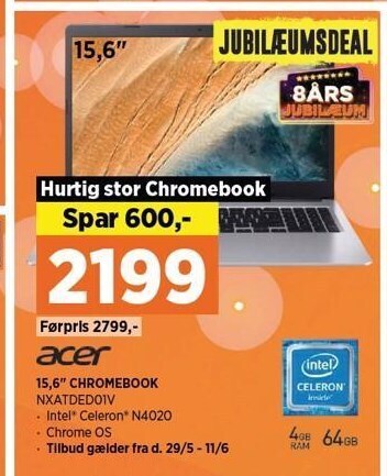Power Acer 15,6 chromebook tilbud