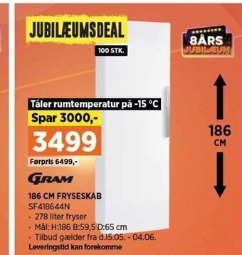 Gram 186 cm fryseskab