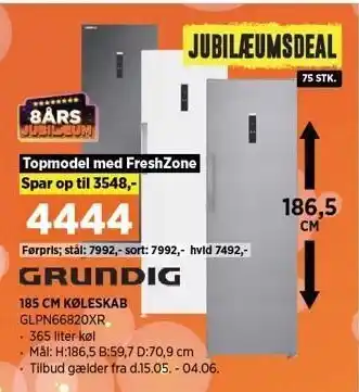 Power Grundig 185 cm køleskab tilbud