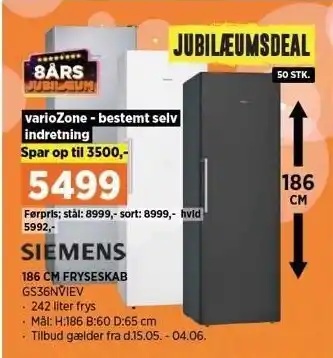 Power Siemens 186 cm fryseskab tilbud