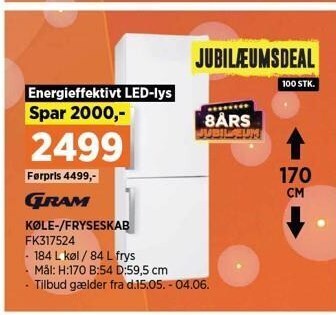 Power Gram køle-/fryseskab tilbud