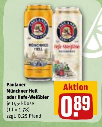 REWE DE Paulaner Münchner Hell oder Hefe-Weißbier tilbud