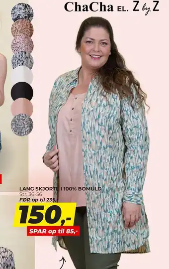 Lang skjorte i 100% bomuld