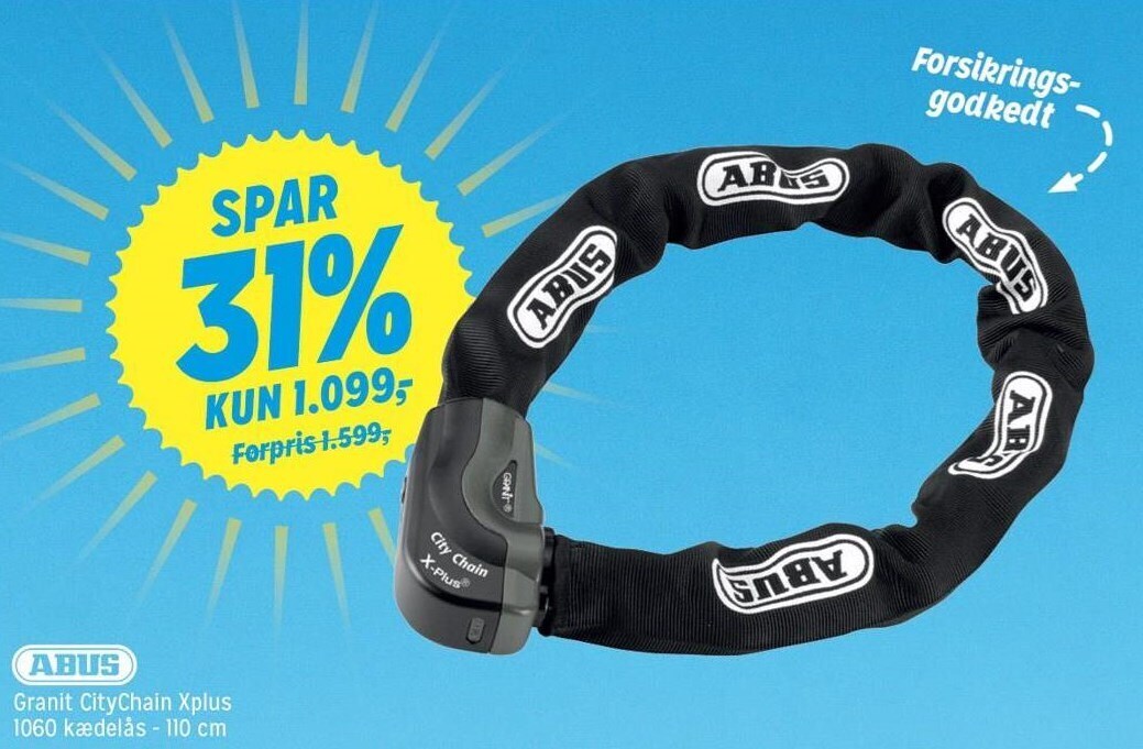 Fri BikeShopOFFLINE Abus granit citychain xplus 1060 kædelås - 110 cm tilbud
