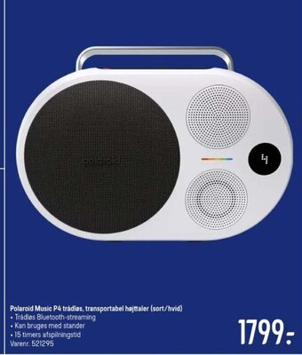 Polaroid Music P4 trådløs, transportabel højttaler (sort/hvid)
