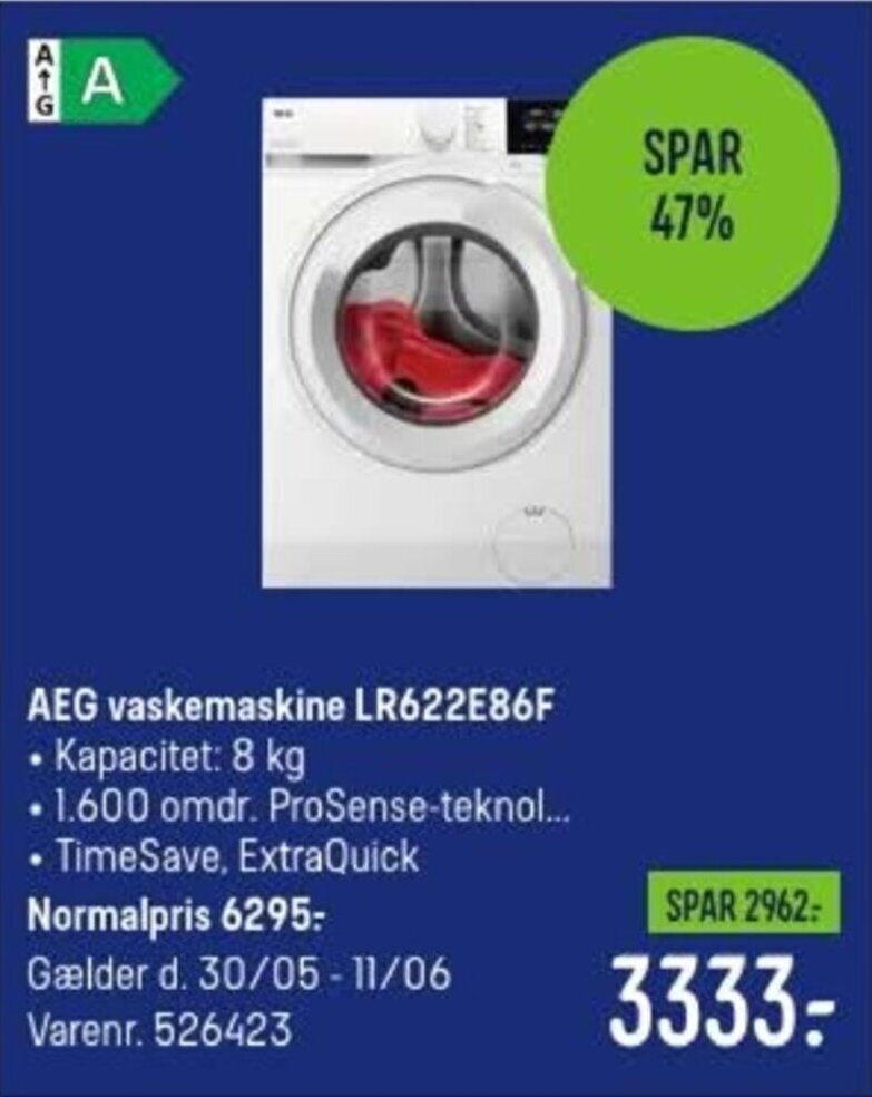 Elgiganten AEG vaskemaskine LR622E86F tilbud